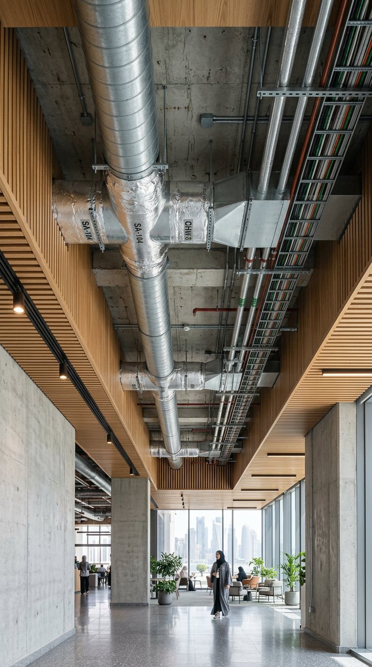 Integrated MEP systems within a modern Qatar interior